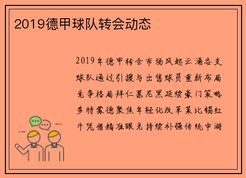 2019德甲球队转会动态